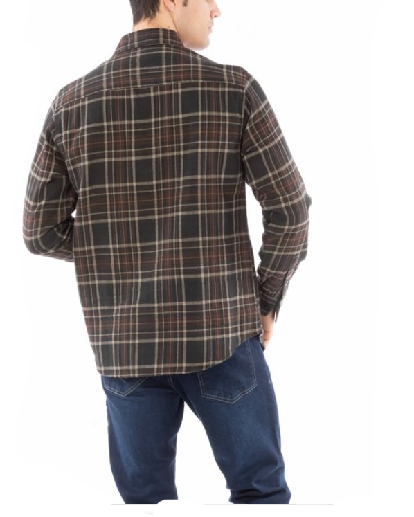 Men Long Sleeve Plaid Two Pockets Shirt