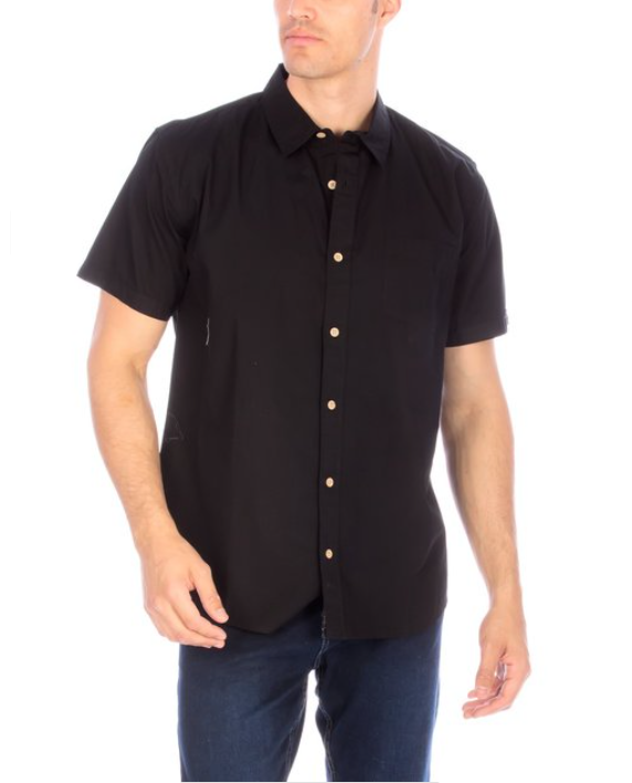 Short Sleeve Men Solid Button Up Shirt