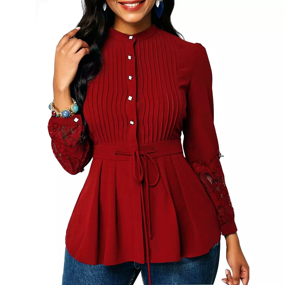 Lady Button Down Formal Office Work Blouse Top