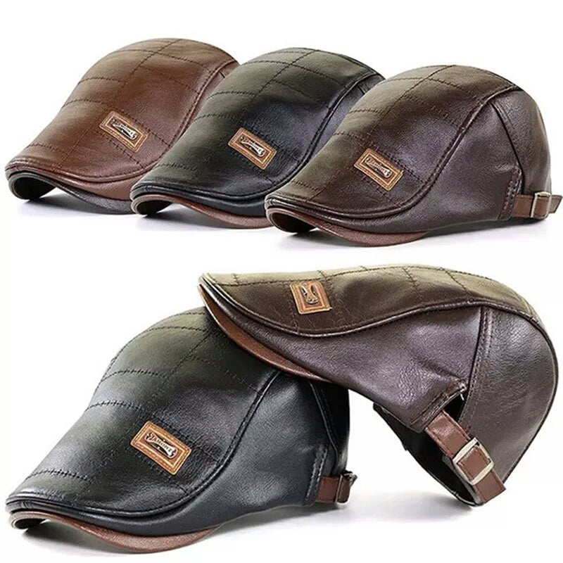 Men Causal Faux Leather  Hats
