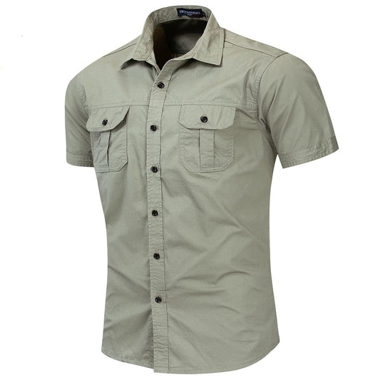 Men Hiking Short Sleeve Shirt Button Down Military Tactical Shirt