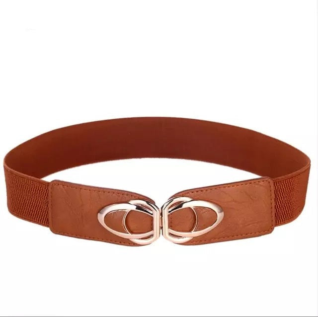 Leather Stretch Wide Belt Elastic With Buckle