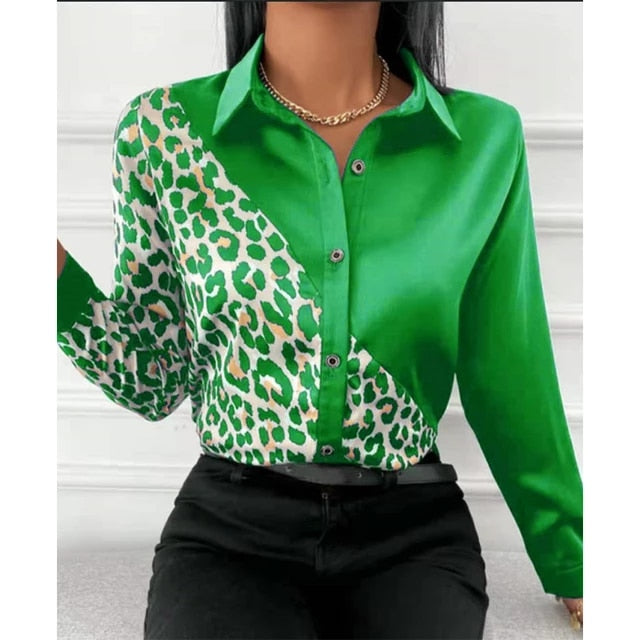 Women Short Sleeve Pokey Dots Pull Over Blouse Top And Long Sleeves Leopard Style Blouses