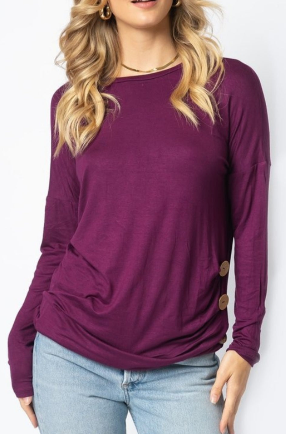 Women's Solid Long Sleeves Blouse Round Neck Top
