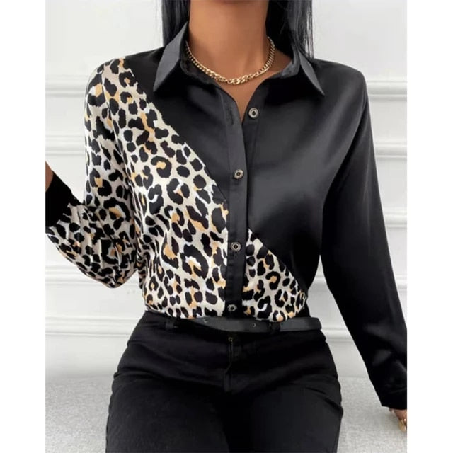 Women Short Sleeve Pokey Dots Pull Over Blouse Top And Long Sleeves Leopard Style Blouses